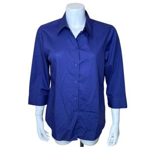 Foxcroft for Appleseeds Button-Front Shirt Sz 12 Wrinkle-Free Shaped-Fit Purple